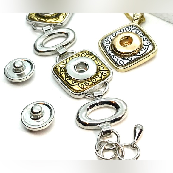 Set Necklace snap 12mm and bracelet with 4x12mm Handmade snaps gold &silver - Picture 2 of 8